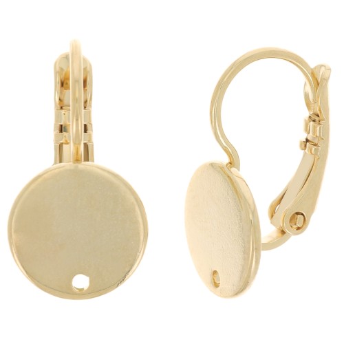 Pendientes ganchos disco con agujero 10 mm dorado con oro fino x2