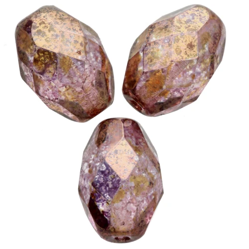 Cuentas con forma de oliva facetadas de 11 x 8 mm - Crystal Lila Gold Luster x20