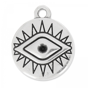 Dije ojo de la buena suerte para strass 19 mm Chapado Plateado envejecido x1