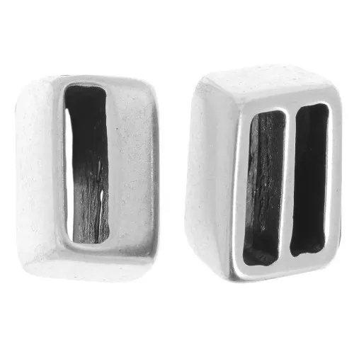 Cuenta pasante para cordones planos 10x2 mm Chapado Plateado envejecido x1