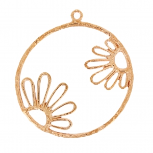 Colgante redondo con filigrana motivo flor 28 mm dorado rosa x1
