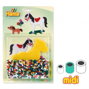 Kit caballo y perrito en cuentas Hama MIDI 5 mm para niños