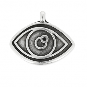 Dije ojo de la buena suerte 15.5 mm Chapado Plateado envejecido x1