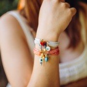 Cuenta oeil - Evil eye - en Nacre 10 mm Natural - Turquesa x1