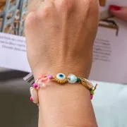 Cuenta oeil - Evil eye - en Nacre 15.5 mm Natural/Green Turquesa x1