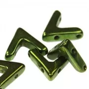 Cuentas de vidrio con 3 agujeros forma V AVA® Bead 10x4 mm Jet Green Luster x10