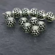 Cuenta ronde sérigraphiée motif pied de poule 11.5 mm Negro/Silver x1