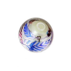 Cuenta ronde sérigraphiée motif feuilel 11.5 mm Violet/Silver x1