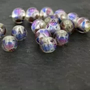 Cuenta ronde sérigraphiée motif feuilel 11.5 mm Violet/Silver x1