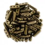 Cuentas de vidrio Czechmates Beam Beads 3 agujeros 3x10mm Bronce x5g