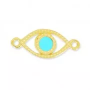 Entrepieza ojo buena suerte 2 anillas 20 mm Turquesa/dorado con oro fino x1