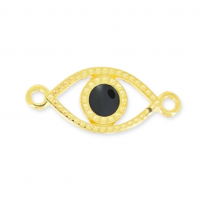 Entrepieza ojo buena suerte 2 anillas 20 mm Negro/dorado con oro fino x1