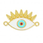 Entrepieza ojo buena suerte 2 anillas 26 mm Blanco/Turquesa/dorado con oro fino x1|raw }}