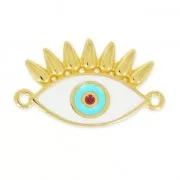 Entrepieza ojo buena suerte 2 anillas 26 mm Blanco/Turquesa/dorado con oro fino x1