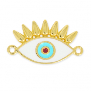 Entrepieza ojo buena suerte 2 anillas 26 mm Blanco/Turquesa/dorado con oro fino x1