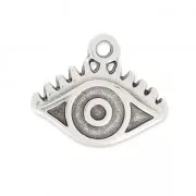 Dije de metal ojo de la buena suerte 12 mm Chapado Plateado envejecido x1