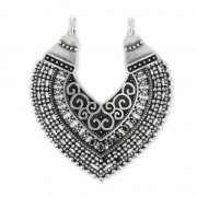 Colgante entrepieza 2 anillas corazón étnico 43 mm Chapado Plateado envejecido x1