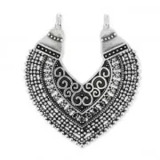 Colgante entrepieza 2 anillas corazón étnico 43 mm Chapado Plateado envejecido x1