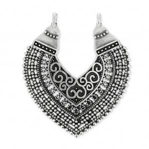 Colgante entrepieza 2 anillas corazón étnico 43 mm Chapado Plateado envejecido x1