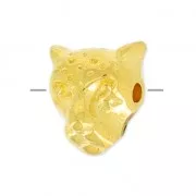 Cuenta de metal cabeza de leopardo 10 mm dorado x1
