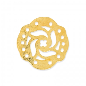 Entrepieza martillada de 5 filas con decorado de flores mandala 19 mm Dorado con oro fino satinado x1