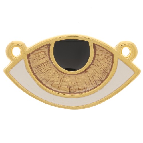 Entrepieza ojo de la buena suerte 2 anillas 23x13mm Negro - Marfil - dorado x1