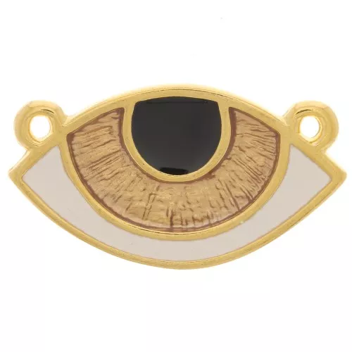Entrepieza ojo de la buena suerte 2 anillas 23x13mm Negro - Marfil - dorado x1