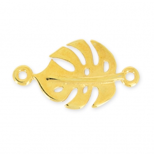 Entrepieza de metal hoja de filodendro 22 mm Dorado con oro fino  x1