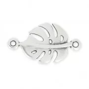 Entrepieza de metal hoja de filodendro 22 mm plateado antiguo x1