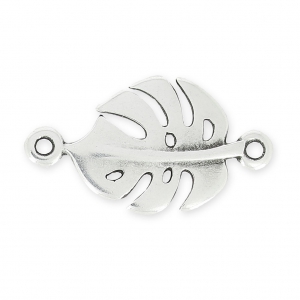 Entrepieza de metal hoja de filodendro 22 mm plateado antiguo x1