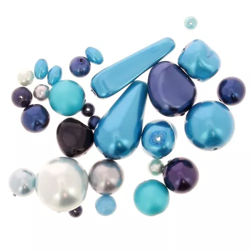 Surtido de cuentas de Boemia nacaradas azul x50g
