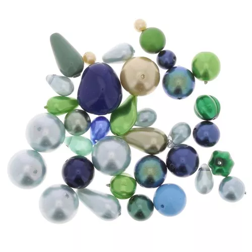 Surtido de cuentas de Boemia nacaradas azul/verde x50g