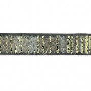 Cinta fantasía imitación de cuero 5 mm tiras oscuras reflejos dorado x1.2m|raw }}