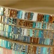 Cinta sintética de fantasía 5 mm rayas azul/marrón con reflejos Dorado x1,2m