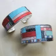 Cinta sintética de fantasía 5 mm rayas azul/marrón con reflejos Dorado x1,2m