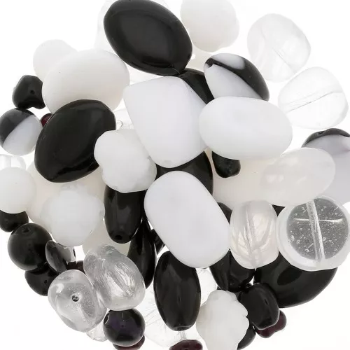 Surtido de cuentas de Boemia negro/blanco x50g