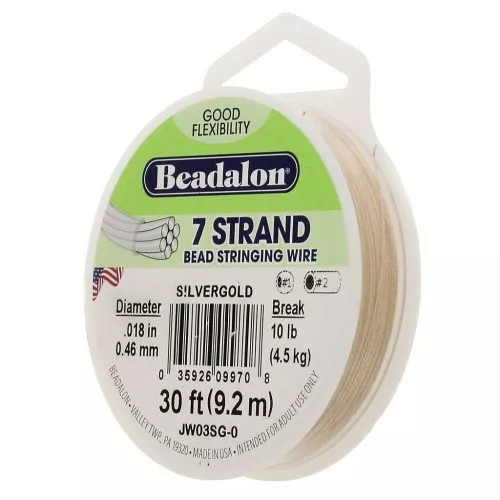 Hilo de acero 7 hebras 0.46 mm plateado dorado x9,2 m