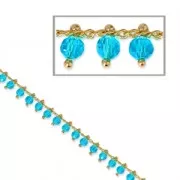 Cadena con cuentas facetadas 3 mm color Turquesa/dorado x 50cm