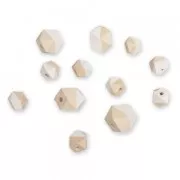 12 perles facettées en bois pour création DIY - 15/20 mm - Blanco