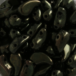 Cuentas de vidrio checa 2 agujeros Zoliduo® Left 5x8mm Jet Green Luster x20