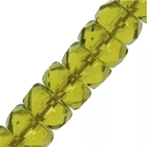 Cuentas arandalas Heishi facetadas 6x3 mm - Olivino x25
