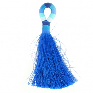 Pompon grande textil con enganche rayado 9 cm Azul