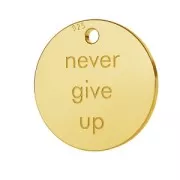 Dije Grabado Never give up 11 mm de Plata 925 Dorado con oro fino x1