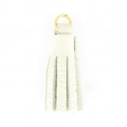 Pompón de cuero 22 mm para la creación o personalización DIY - Blanco/dorado  x1