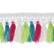 Galón encaje y pompones 50 mm Blanco/Fucsia/Anís/Azul x50cm|raw }}
