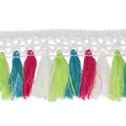 Galón encaje y pompones 50 mm Blanco/Fucsia/Anís/Azul x50cm