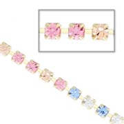Cadena de latón bruto con strass de cristal tallado 2.10 mm Crystal/Light Peach/Light Rose/Sapphire x50cm|raw }}