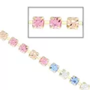 Cadena de latón bruto con strass de cristal tallado 2.10 mm Crystal/Light Peach/Light Rose/Sapphire x50cm