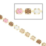 Cadena de latón bruto con strass de cristal tallado 2.10 mm White Opal/Light Rose/Light Colorado Topaz/Smoked Topaz x50cm|raw }}