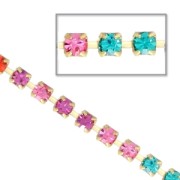 Cadena de latón bruto con strass de cristal tallado 2.10 mm Blue Zircon/Rose/Fuchsia/Hyacinth x50cm|raw }}
